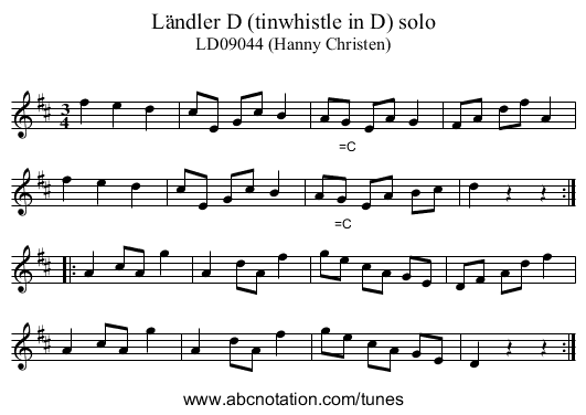 Ländler D (tinwhistle in D) solo - staff notation