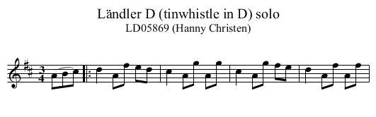 L&auml;ndler D (tinwhistle in D) solo - staff notation