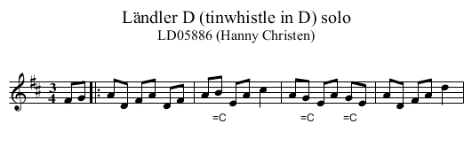 L&auml;ndler D (tinwhistle in D) solo - staff notation