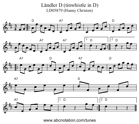 Ländler D (tinwhistle in D) - staff notation