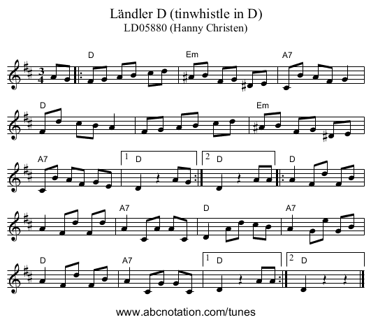 Ländler D (tinwhistle in D) - staff notation