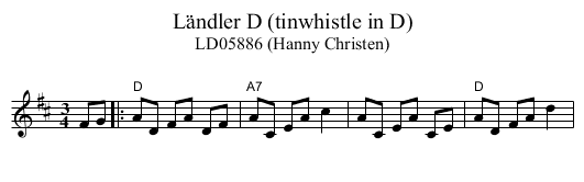 L&auml;ndler D (tinwhistle in D) - staff notation