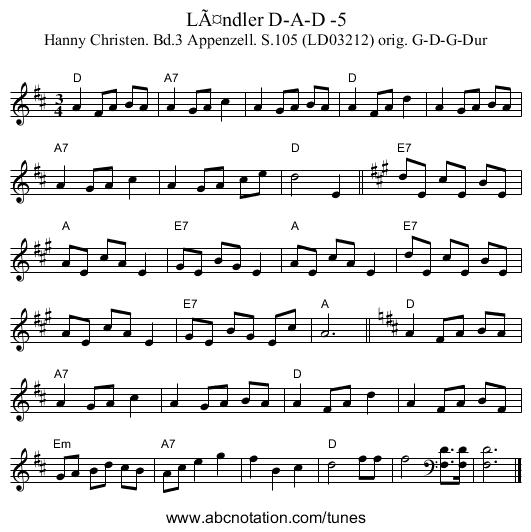 Ländler D-A-D -5 - staff notation