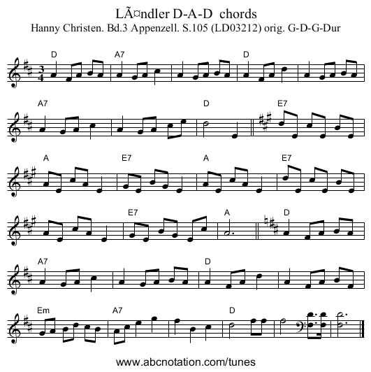 LÃ¤ndler D-A-D  chords - staff notation