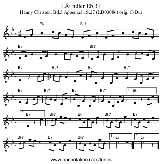 Ländler Eb 3+ - staff notation
