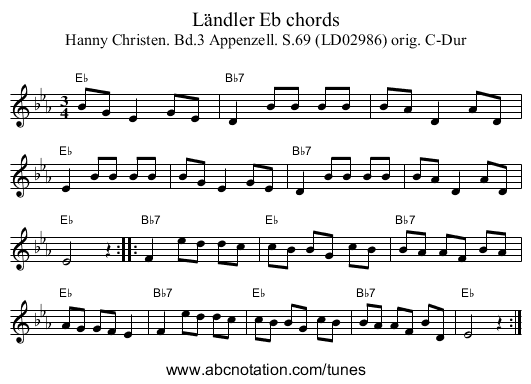 Ländler Eb chords - staff notation
