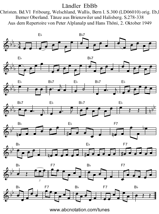 L&auml;ndler  EbBb - staff notation