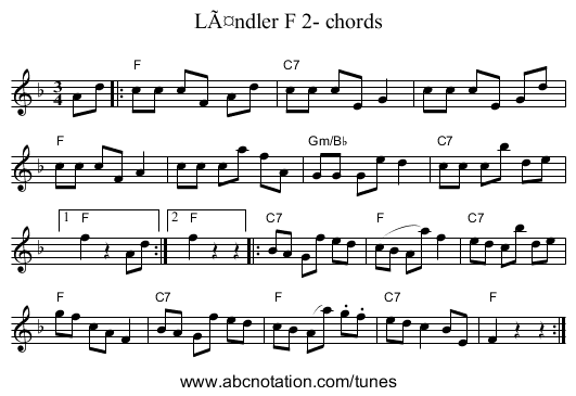 Ländler F 2- chords - staff notation
