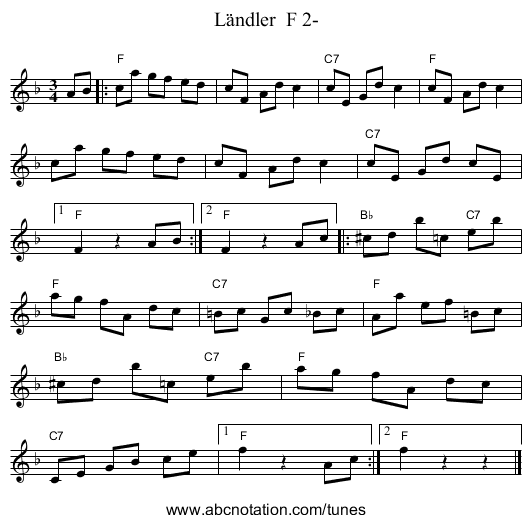 L&auml;ndler  F 2- - staff notation