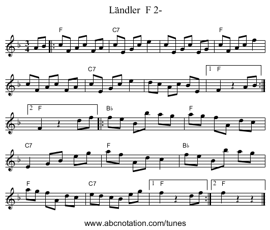 L&auml;ndler  F 2- - staff notation
