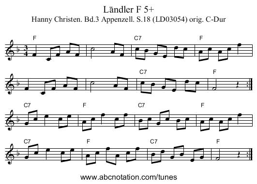 Ländler F 5+ - staff notation