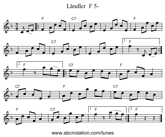 L&auml;ndler  F 5- - staff notation