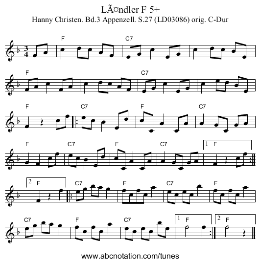 Ländler F 5+ - staff notation