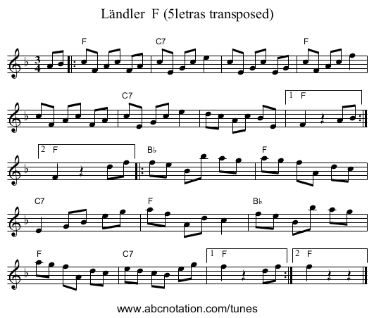 Ländler F (5letras transposed) - staff notation