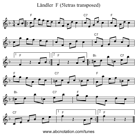 Ländler F (5letras transposed) - staff notation