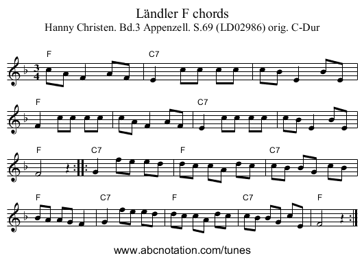 Ländler F chords - staff notation