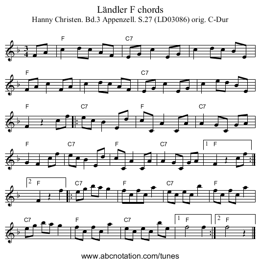 Ländler F chords - staff notation