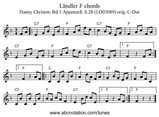 Ländler F chords - staff notation