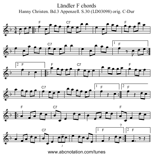 Ländler F chords - staff notation