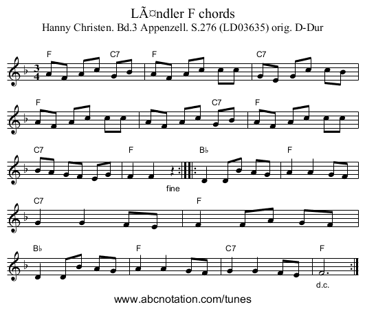 LÃ¤ndler F chords - staff notation