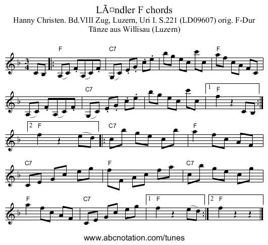 Ländler F chords - staff notation