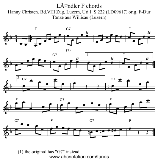 Ländler F chords - staff notation
