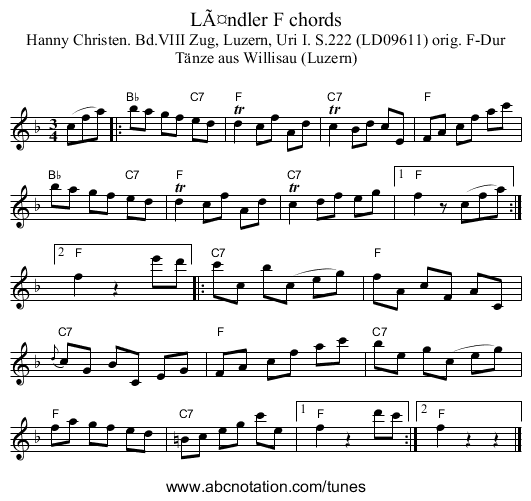 Ländler F chords - staff notation