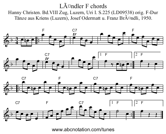 Ländler F chords - staff notation