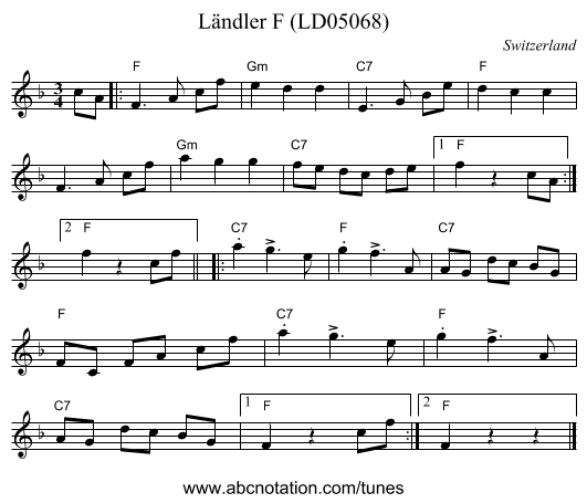 L&auml;ndler F (LD05068) - staff notation