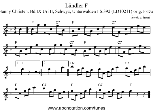 L&auml;ndler F - staff notation