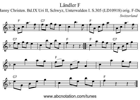 L&auml;ndler F - staff notation
