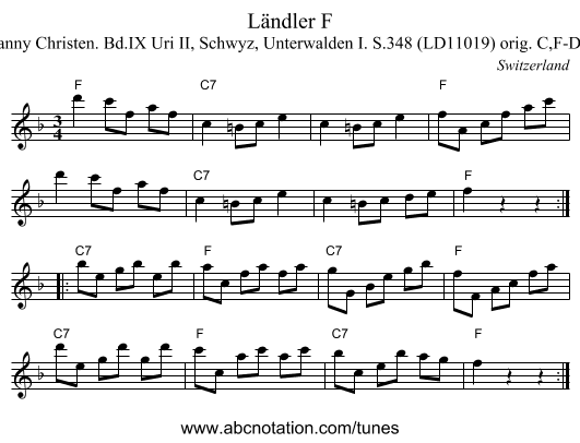 Ländler F - staff notation