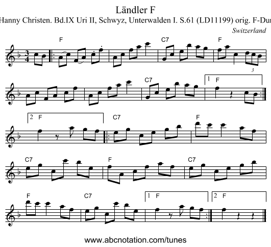 Ländler F - staff notation