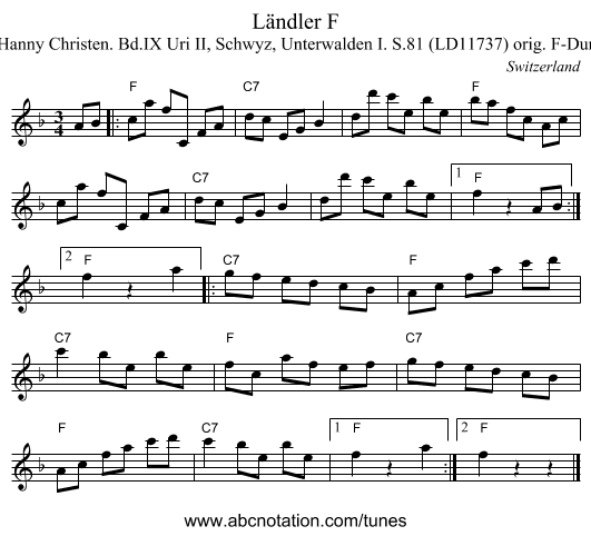 L&auml;ndler F - staff notation