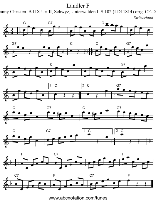Ländler F - staff notation