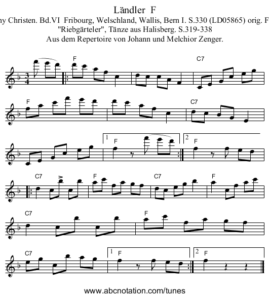 L&auml;ndler  F - staff notation