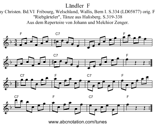 L&auml;ndler  F - staff notation