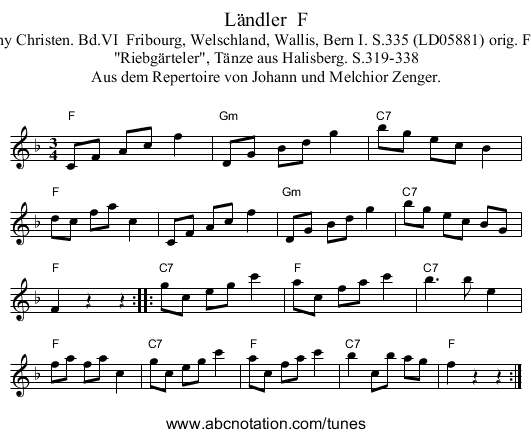 L&auml;ndler  F - staff notation