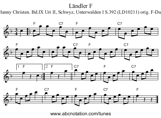 Ländler F - staff notation