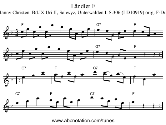 Ländler F - staff notation