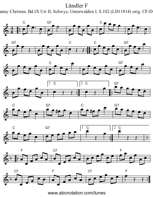 L&auml;ndler F - staff notation