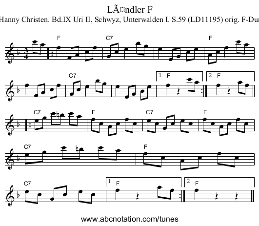 Ländler F - staff notation