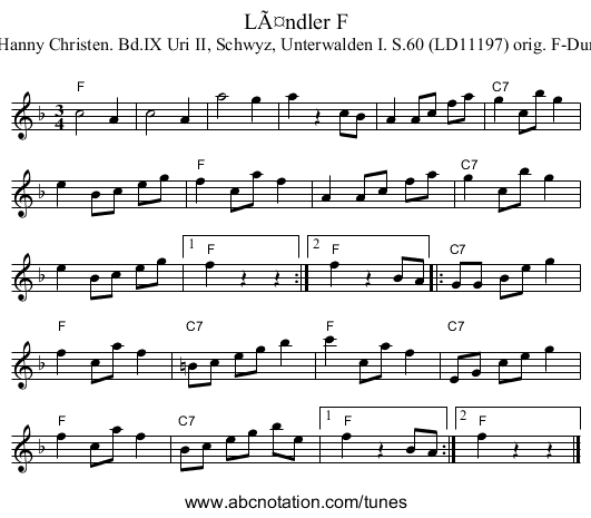 Ländler F - staff notation
