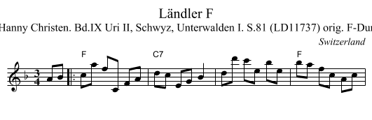 L&auml;ndler F - staff notation