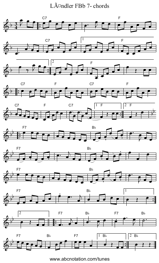 Ländler FBb 7- chords - staff notation