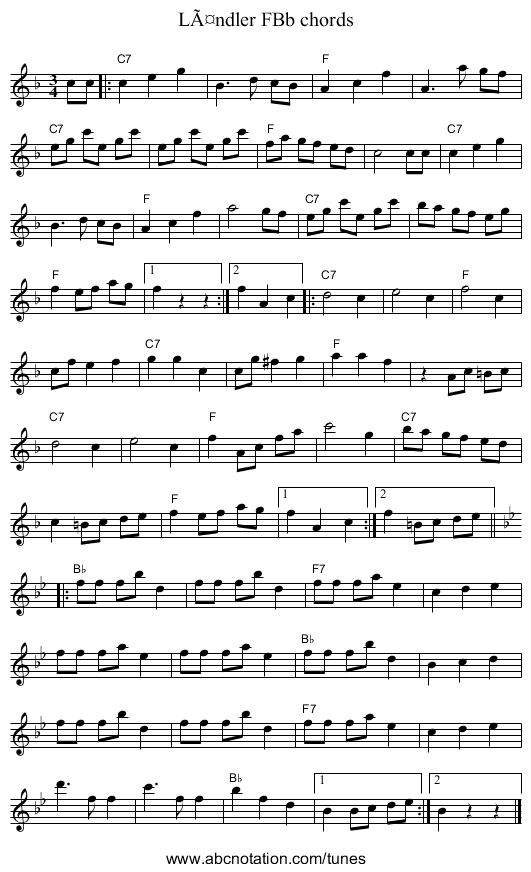 LÃ¤ndler FBb chords - staff notation