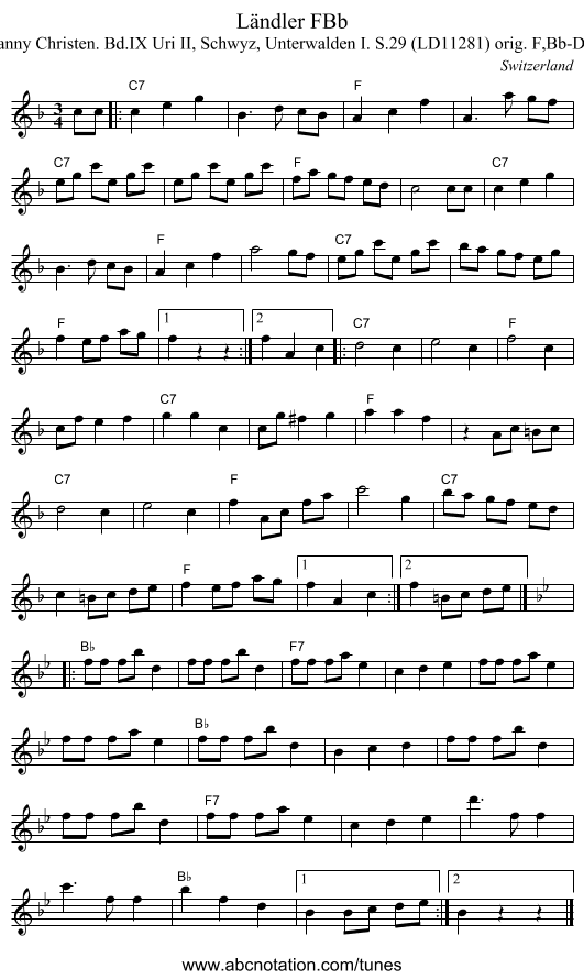 L&auml;ndler FBb - staff notation