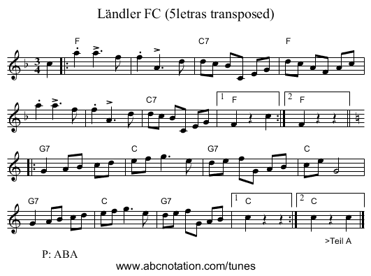 Ländler FC (5letras transposed) - staff notation