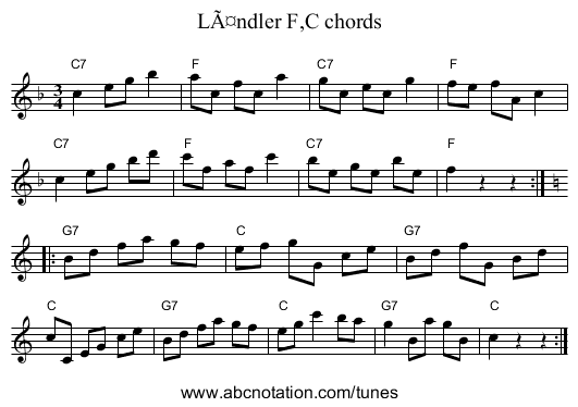 Ländler F,C chords - staff notation