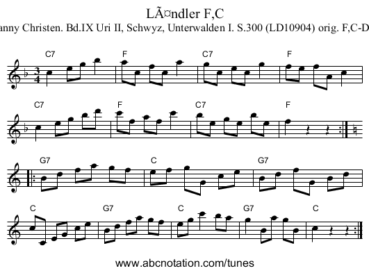 Ländler F,C - staff notation